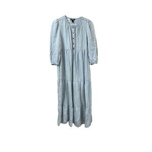 Isabella Oliver Womens Maternity Blue Maxi Dress 0 Tiered Long Sleeve Chambray *